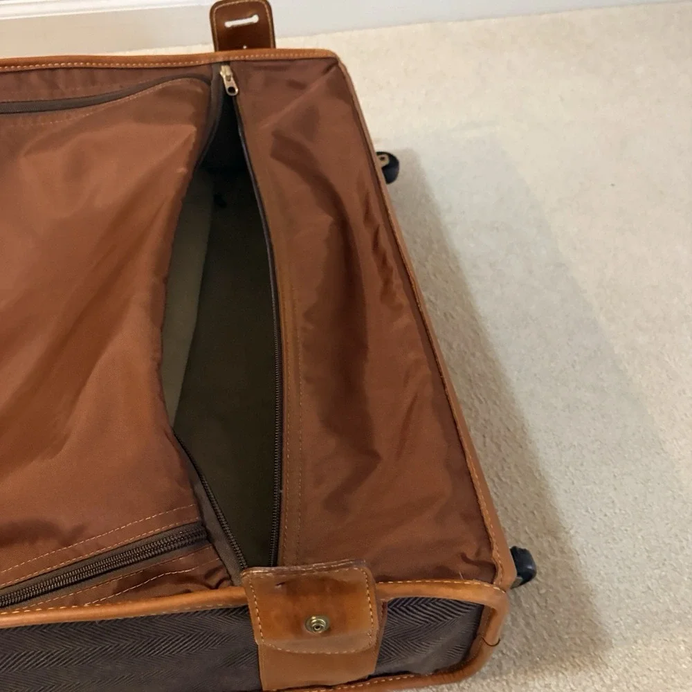 FRENCH LUGGAGE CO Deluxe Garment Folding Hang-Up Bag Brown Herringbone vintage